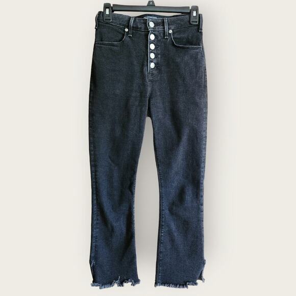 Abercrombie & Fitch Button Fly Black High-Rise Ankle Flare Split Hem Jeans Sz 2R - Picture 1 of 7
